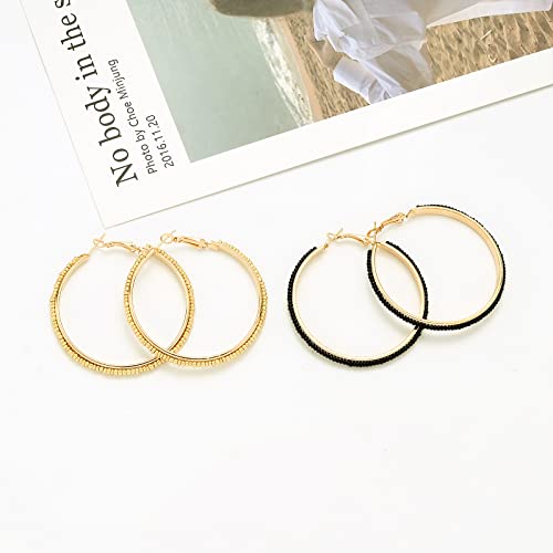 Jinxiuge 6 Pair Beaded Hoop Earrings Boho Flower Round Earrings Women's Handmade Earrings Set - style: Style-B