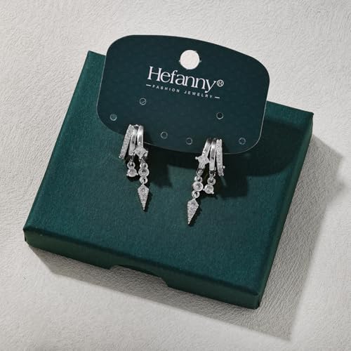 Triple Huggie Stacked Earrings for Women Gold Chain Drop Dangle Earrings Cute Statement CZ Earrings Trendy Dainty Jewelry Gift - color: Silver 8