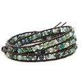 3 Wrap Genuine Leather Bracelet Gemstone Bead - color: Planet Green Ocean Grass Agate
