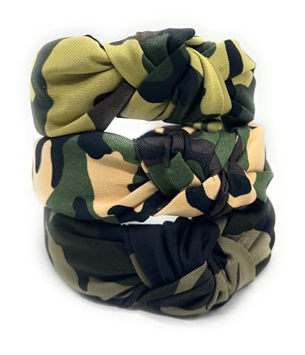 Head bands Adult Women, Army Headbands for Women Wearable All Day. Hunting Knotted Headband for Women Brown Green Camo is Chic. Womens Top Knot Fashion Designer is Unique band for Girl Hair - color: Camo Army Brown