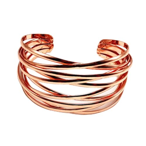 YBMYCM Chunky Gold Cuff Bracelet for Women Gold Line Web Wrist Cuff Bangle Bracelet Fashion Costume Jewelry - color: Rose Gold