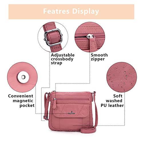Angelkiss Small Womens Crossbody Bag Leather Shoulder Purse for Women Hobo Bag with Adjustable Shoulder Strap - color: Pink