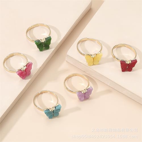 8Pcs Colorful Vintage Bohemian Acrylic Butterfly Knuckle Rings Set for Women Cute Open Adjustable Cuff Circle Finger Thumb Animal Ring Retro Boho Insect Jewelry - color: G 6pcs-1