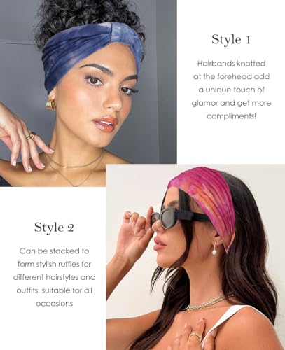 Artilady 7'' Wide Headbands for Women Tie Dye - Large Soft Cloth Headwrap Elastic Stretchy Head Bands Boho Turban Hair Bands Non Slip Hair Accessories 6 PCS - color: Tie-dye