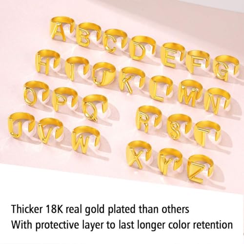 FindChic Customizable Initial Ring Statement 18K Gold Plated Fashion Cuff Rings for Women Alphabet Letter A to Z Resizable Knuckle Ring (with Gift Box) - color: M