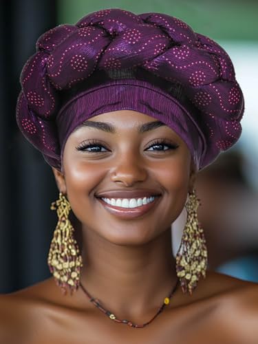 Woeoe African Headwrap Gold Braided Turbans for Women - color: Purple