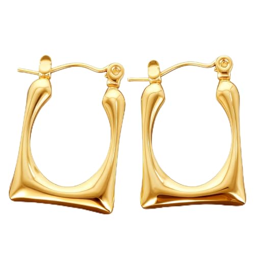 Gold Sculptural Hoop Earrings for Women, 14K Gold Plated Statement Earrings, Lightweight Hypoallergenic Jewelry for Sensitive Ears, Trendy Gift for Her - style: Square