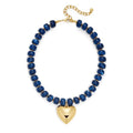 WOWORAMA Chunky Heart Necklaces for Women Colorful Resin Beaded Choker Necklace Gold Puffy Heart Statement Necklace Trendy Acrylic Choker Jewelry - color: Navy-Blue