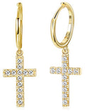 MILACOLATO 925 Sterling Silver Hoop Earrings for Women 18K Gold/Rhodium Plated Drop Dangle Hoop Earrings with Charms Cross Spike Moon Star Paperclip Link Statement Earrings Convertible Link Huggie Earrings Hypoallergenic - color: Gold Tone : Hoop with Dan