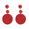 Boho Raffia Ball Earrings for Women, Handmade Statement Drop Earrings Straw Dangle Earrings Beach Vacation Jewelry - color: Red