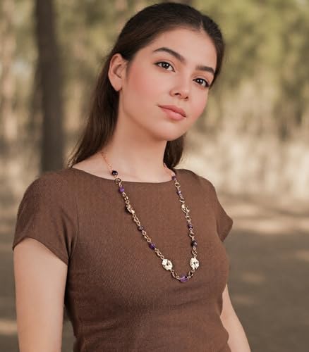 Long Gold Necklaces for Women Dainty Natural Stone Beaded Gold Necklace Mothers Day Gifts Boho Gold Costume Jewelry for Women - color: Amethyst