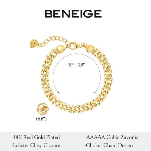 BENEIGE Women Bracelet 14K Gold Plated Paperclip Satellite Bead Ball Oval Cuba Cable Box Chain Daily Charm Layered Link Silver Bracelets Adjustable Jewelry - style: Paperclip Diagonal Double