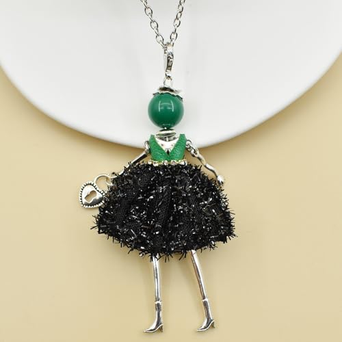 Crystal Paris Doll Necklace for Women, Handmade Cute Dress Long Chain Pendant Necklace Prom Costume Jewelry - style: 01