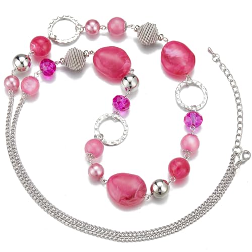 PEARL&CLUB Long Beaded Necklaces For Women - Sweater Chain Fashion Jewelry Necklace Gifts For Women - color: 23-Hot pink