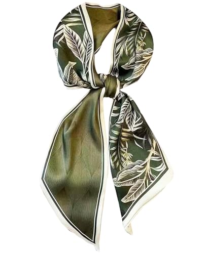 Head Scarf Purse Handle Neck Satin Hair Scarfs For Bag Lightweight Silky Long Thin Women's Fashion Scarves 59 * 5.9” - color: H16-green Feather Lines(59*5.9inch)