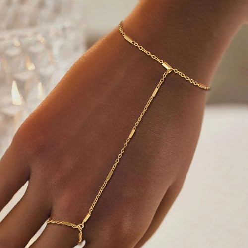 Hand Chain Gold Bracelets for Women Trendy Finger Ring Slave Bracelet Dainty Chain Hand Jewelry Trendy Gifts - color: A4:Gold Hand Chain