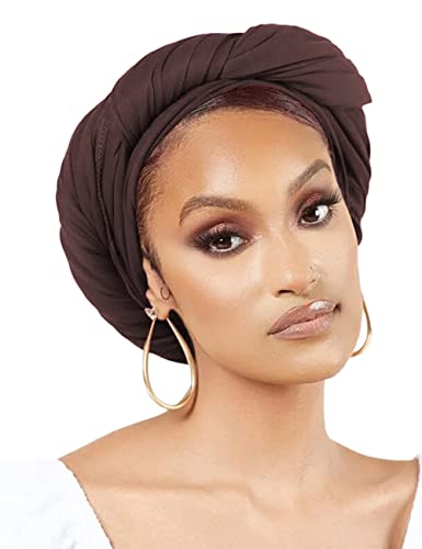 Nonbongoy Head Wraps for Black Women Stretch Headwraps Large Hair Wraps Hijab Scarves for Muslim Head Scarf Turban Headbands - color: 1-coffee Headwrap