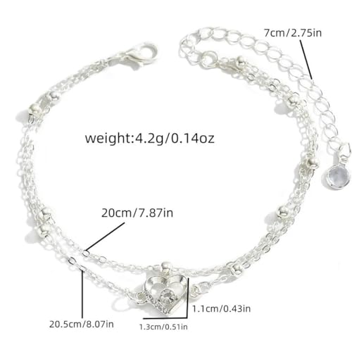 925 Sterling Silver Ankle Bracelets for Women 14K Gold Plated Layered Anklet Sets Dainty Heart Anklets Chain Waterproof Beach Foot Jewelry Gifts - style: Heart-Silver1