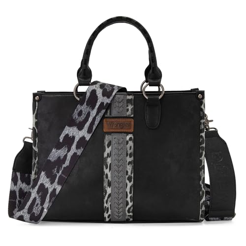 Montana West Wrangler Animal Print Tote Bag for Women Western Purse Boho Top Handle Satchel Handbag - color: Leo Black