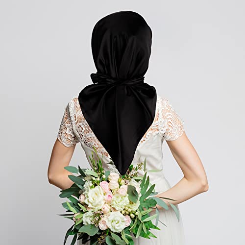 NZKNP Silk-Like Head Scarf - Women's Bandana Wraps - color: 13-black, size: 35"*35"
