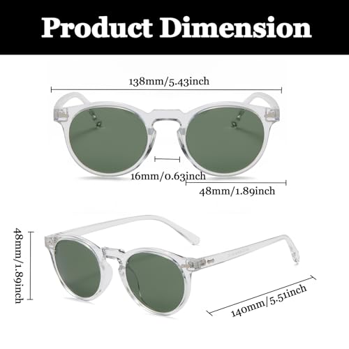 LJCZKA Round Polarized Sunglasses for Men Women Retro Small Face Sunglasses Polarized Vintage Sun Glasses UV400 Protection - color: Clear Green
