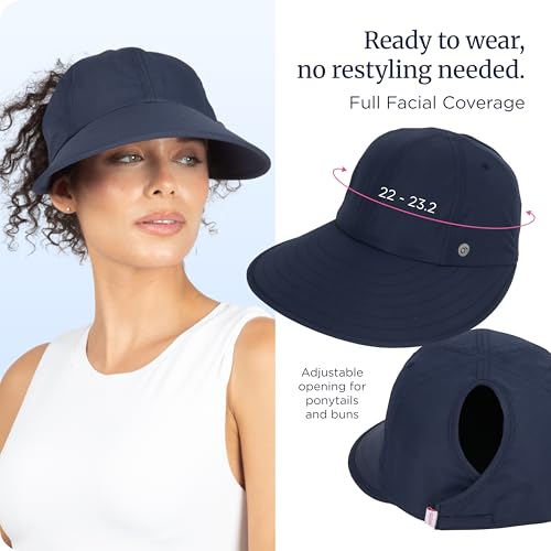 Ponyflo Sunblocker Wide Brim Hat, Patented Women’s Ponytail Sun Hat for Adults, UPF 50 Sun Protection - color: Hot Pink