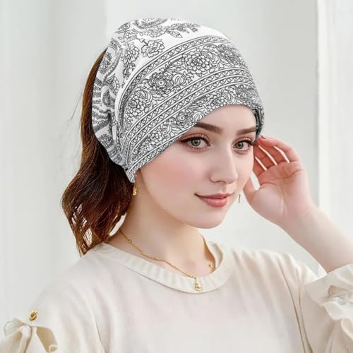Women's Slouchy Beanie Cap Chemo Headwear Hats Scarf - color: G - Black White