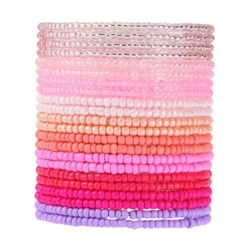 Fuqimanman2020 18Pcs Boho Stackable Beaded Bracelets for Women Colorful Handmade Multilayered Rice Beads Anklets Set Summer Beach Bohemian Jewelry Gift - color: Style 2 Pink