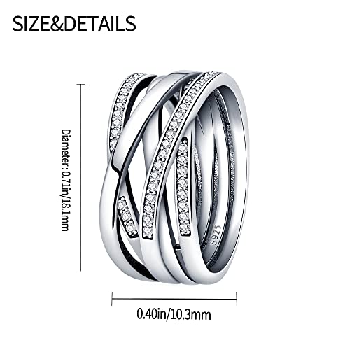 KUNSIR 925 Sterling Silver Rings Classic Cubic Zirconia Eternity Promise Statement Anniversary Wedding Bands Engagement Rings for Women Infinity Forever Love Ring Size 7-9 - style: Bright Polished Line Ring