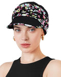 Chemo Headwear Viscose Newsboy Cap for Women Summer Hats - color: Black Floret