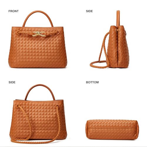 Woven Tote Bag Womens Purse: Vegan Leather Shoulder Handbags - Fashion Summer Beach Tote Bags - Large Travel Totes - color: A6 Medium Brown