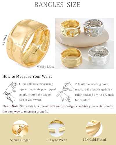 Bangle Bracelets for Women | 14K Gold Plated Trendy Wide Bracelets | Hinged Arm Cuff Bangles Chunky Bracelet for Women - color: Style B-Matte Silver Plated Bangles