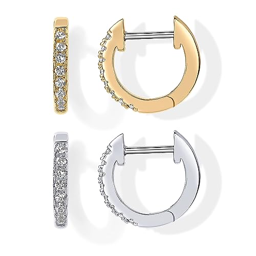 PAVOI Small Gold Hoop Earrings for Women - 14K Gold Plated Huggie Earring | Hypoallergenic Earring Set - Dainty Huggie Hoops with 925 Sterling Silver Posts - Cartilage Hoop Earrings - color: Yellow & White Pack