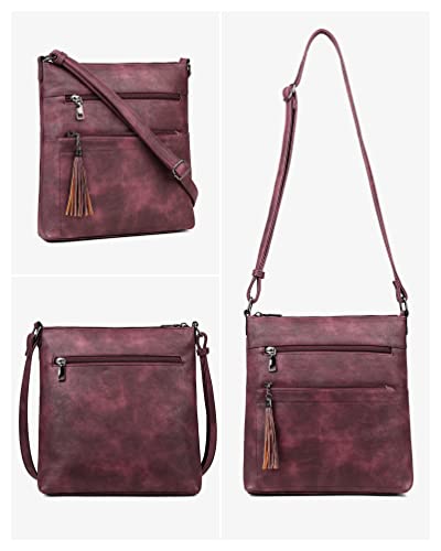 MASINTOR Crossbody Purses for Women, Multi Pocket Casual Crossbody Bag, Adjustable Strap Shoulder Bag with Tassel - color: Burgundy