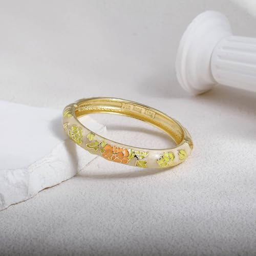 Vintage Flower Cuff Bangles Gold Plated Cloisonne Chinoiserie Peony Floral Elegant Bracelet Gifts For Women - color: yellow