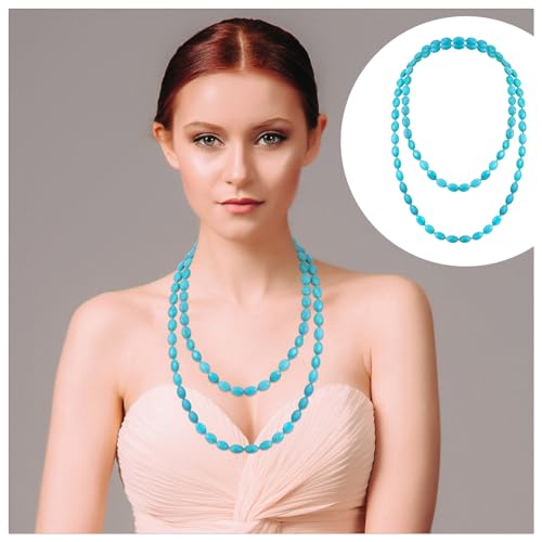 Henoyso 2 Pcs Turquoise Beads Necklace 47.5 Inch Long Endless Necklace Multi Strand Layer Knotted Homemade Jewelry - style: Vivid Style