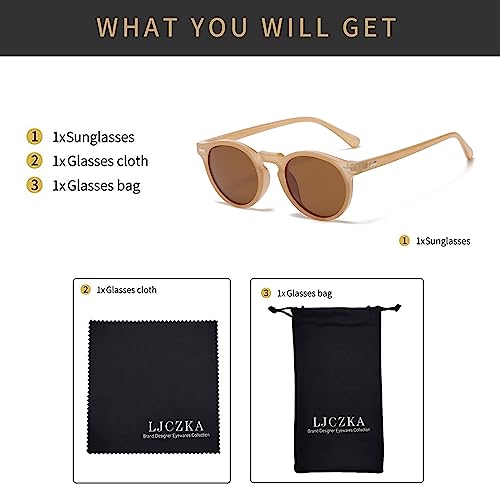 LJCZKA Round Polarized Sunglasses for Men Women Retro Small Face Sunglasses Polarized Vintage Sun Glasses UV400 Protection - color: Brown Brown