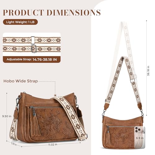 Crossbody Bags for Women, Vegan Leather Medium Crossbody Purse, Spacious Daily Travel Shoulder Bag with Boho Strap - color: Brown
