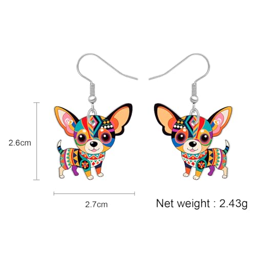 BONSNY Colorful Cute Chihuahua Dangle Earrings Mexican Folk Art Style Dog Pets Design Gifts for Chihuahua Lovers Women Fun Hypoallergenic Jewelry Accessories - color: Multicolor