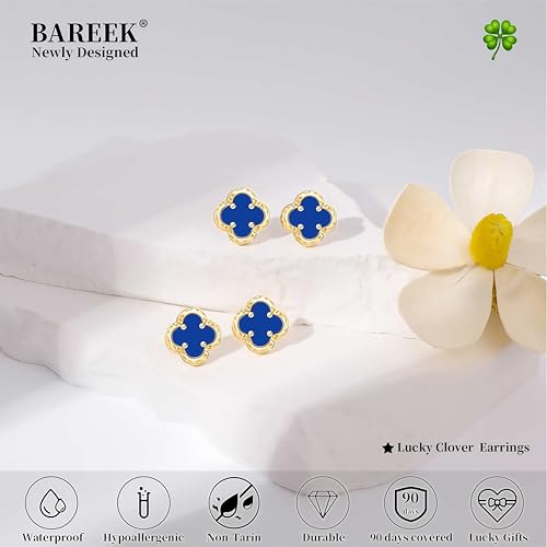 Elegant Black Onyx Clover Stud Earrings, 14K Gold Plated Four Leaf Hypoallergeinc Stud Stainless Steel Flower Earring Lucky Simple Jewelry Gift for Women Shiny Multiple Onyx Colors - color: Sapphire Blue Clover Stud Earrings