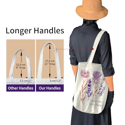 itgowisa Canvas Tote Bag for Women, Tote Bag with Zipper Inner Pocket, Zippered Canvas Bag for Shopping Work Grocery Everyday - style: Romantic Healing Style