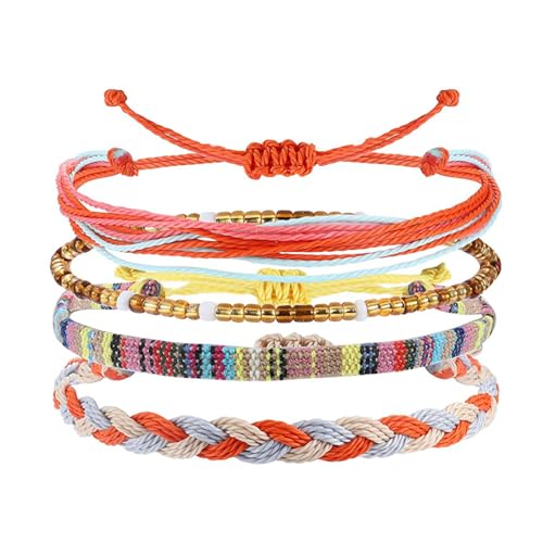 Beach Summer Ankle Bracelet for Women Handmade Braided Adjustable String Anklets Waterproof Surfer Bracelet - color: Orange