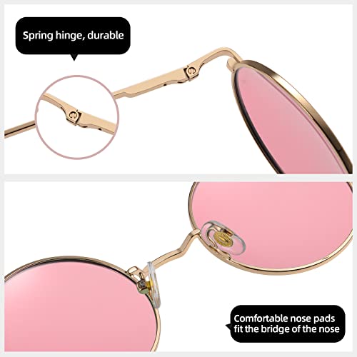 MEETSUN Small Round Polarized Sunglasses for Men Women Metal Retro Hippie Circle Sun Glasses Driving Festival Cosplay UV400 - color: Gold / Pink