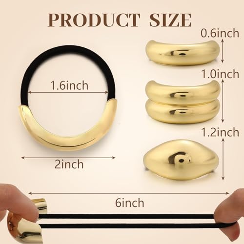 3PCS Gold Hair Ties, Metal Hair Ties for Thick Hair, Elegant Durable Geometric Design, Gold Hair Accessories Stretchy and Non-Damage Ponytail Cuff Holders, 3 Styles in Box Holiday Gifts - color: Gold Set 01
