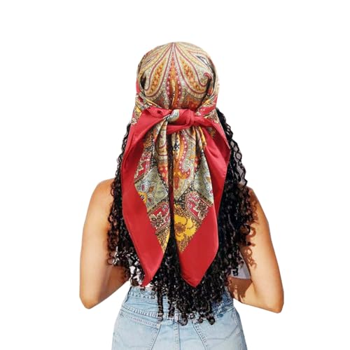 Large Square Head Satin Scarf Silk Feeling Hair Scarf 35"Head Scarves Bandana for Women Headscarfs for Women's Hair - color: C1-red