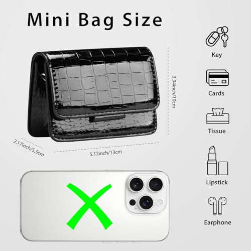 Sightor Silver Mini Crossbody Bag for Women, PU Leather Small Evening Purse, Dressy Clutch Handbag for Nightclub Parties - color: Black
