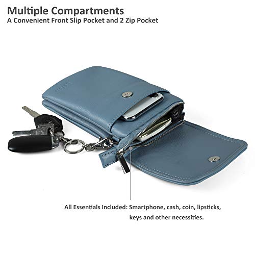 befen Genuine Leather Small Crossbody Bags for Women Cell Phone Bag Cross Body Purses,Silver Zipper - color: Air Force Blue