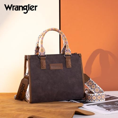 Montana West Wrangler Tote Bag for Women Aztec Western Retro Purse Top Handle Handbags - color: A-aztec-coffee and Angel White