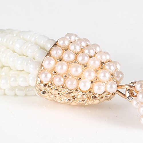 NLCAC Women's Beaded tassel earrings Long Fringe Drop Earrings Dangle 6 Colors - color: pearl