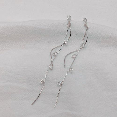 Crystal Drop Earrings,Zirconia Rhinestone Dangling Earrings for Women Prom Party Jewelry Gifts， Dangle Fashion Jewelry Crystal Earrings for Women - color: Silver